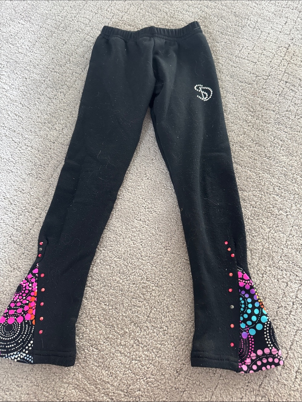Girls Figure Skating FleeceLeggings with Colorful Dot Hem 4T
